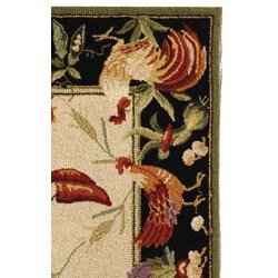 Hand-hooked Rooster Garden Ivory/ Black Wool Runner (2'6 x 4')