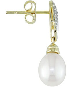 14k Gold Diamond and Cultured FW Pearl Drop Earrings