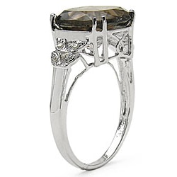 Sterling Silver Smokey Quartz and Diamond Ring