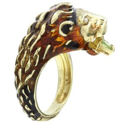 14k Yellow Gold and Enamel Lion's Head Ring
