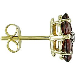 10k Yellow Gold Diamond Garnet Flower Earrings