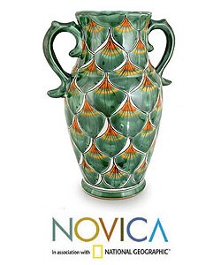 Ceramic 'Antique Emerald' Vase (Mexico)