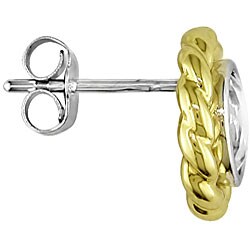 10k Two-tone Gold Round White Topaz Stud Earrings