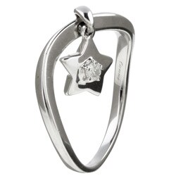 14k White Gold Dangle Star Diamond Ring