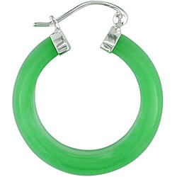 Sterilng Silver Green Jade Hoop Earrings