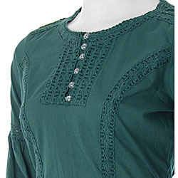 Girl Talk Lace Trim Puff Sleeve Junior Top