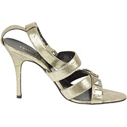 Fendi Goldtone Crackle Suede Sandals