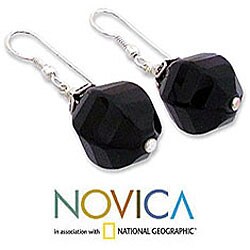 Sterling Silver 'Berries' Onyx Earrings (India)