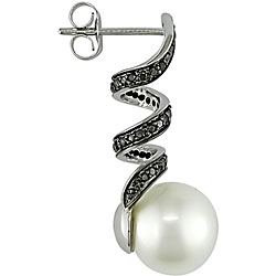 14k Gold 3/8ct TDW Black Diamond and Pearl Earrings