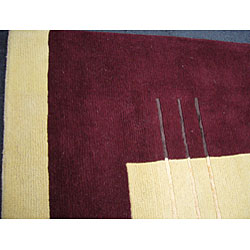 Indo Tufted Beige/ Burgundy Rug (9' x 12')