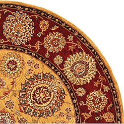 Handmade Ancestry Gold/ Burgundy Wool and Silk Rug (4' Round)