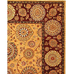 Handmade Ancestry Gold/ Burgundy Wool and Silk Rug (6' x 9')