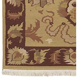 Hand-woven Aztec Beige Wool Rug (3' x 5')