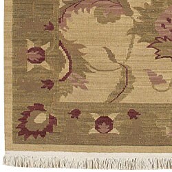 Hand-woven Aztec Beige Wool Rug (3' x 5')