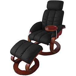 Luxury Massaging Black Recliner and Ottoman