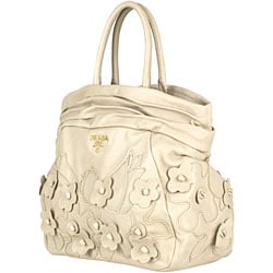 Prada \u0026#39;Intarsio Flower\u0026#39; Cream Leather Shopping Bag - 11499383 ...  