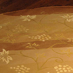 Handmade Vine Stripe Beige Wool and Silk Rug (4' Round)