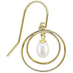 10k Gold Freshwater Pearl Double Hoop Earrings (5-6 mm)