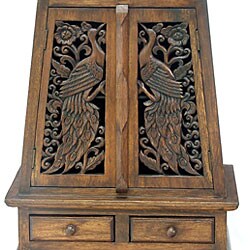 Hand-carved Peacock Storage Cabinet/ End Table