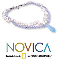 Sterling Silver 'Daydream' Pearl and Chalcedony Necklace (India)