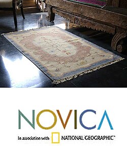 Indo 'Rose Medallion' Wool and Cotton Rug (3' x 5')
