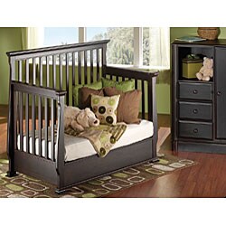 Solid Wood Espresso Convertible Crib with Guard Rail