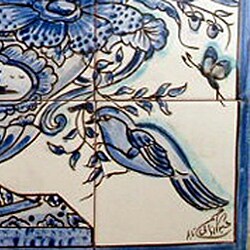 Cobalt Blue Floral Birds Mosaic 16-tile Wall Mural