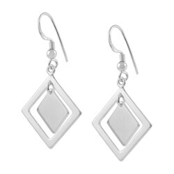 Sterling Silver Diamond-shaped Dangling Earrings