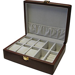 Brown Leather 9-slot Watch and Ring Case