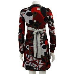 Biz Women's V-neck Sweater Dress with Tie Belt