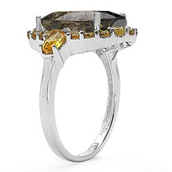 Sterling Silver Genuine Smokey Quartz and Citrine Silver Ring