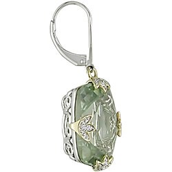 Silver and 14k Gold Green Amethyst Earrings