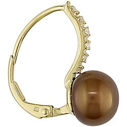 14k Gold 1/8ct TDW Diamond and Brown FW Pearl Earrings