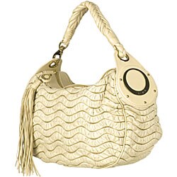 Versace Soft Puckered Leather Beige Hobo Bag