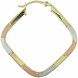 10k Tri-tone Gold 24-mm Diamond-shaped Hoop Earrings