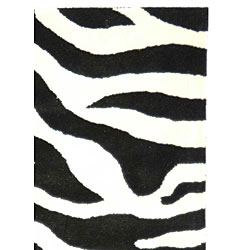 Handmade Soho Zebra Wave White/ Black New Zealand Wool Rug (6' x 9')