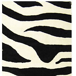Handmade Soho Zebra Wave White/ Black N. Z. Wool Rug (7'6 x 9'6)