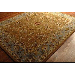 Handmade Heritage Shahi Brown/ Blue Wool Rug (9'6 x 13'6)