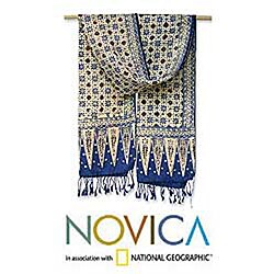 Silk 'Blue Jasmine' Batik Scarf (Indonesia)