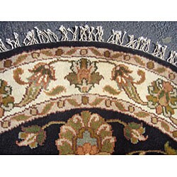 Indo Mahal Black/ Ivory Round Rug (3' x 3')