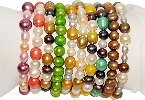 Multi-colored Pearl Elastic Bracelets (Set of 10)