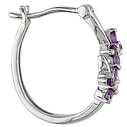 14k White Gold Amethyst and Diamond Hoop Earrings