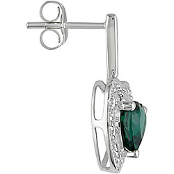 10k Gold Created Emerald and Diamond Heart Earrings