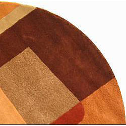 Handmade Rodeo Drive Modern Deco Rust/ Multi N.Z. Wool Rug (5'9 Round)