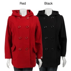 J Lo Women's Plus Size Hooded Wool Peacoat