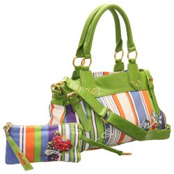Ed Hardy 'Sylvia' Green Stripe Handbag