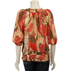 FINAL SALE Piano Women's Coral Print Button Placket Top