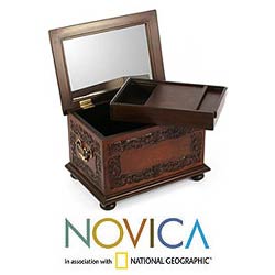 Cedar and Leather 'Antique Treasure' Jewelry Box (Peru)