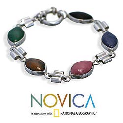 Gemstone 'Rainbow Scarabs' Beaded Bracelet (Peru)