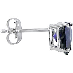 10k White Gold Created Sapphire Heart Studs